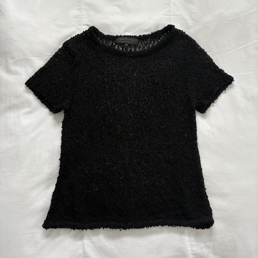 rag & bone Black Sheer Loose Weave Wool Blend Shirt Large